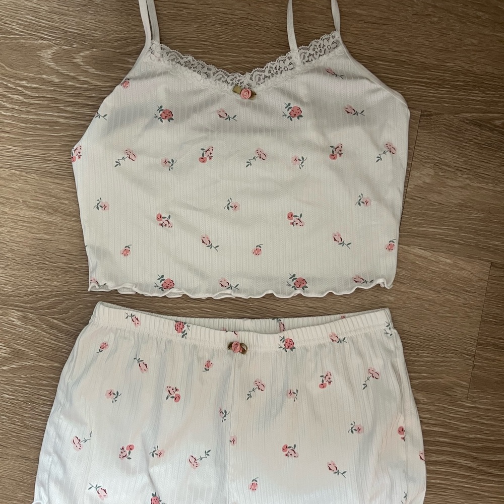 Floral Lace Trim Sleepwear Set